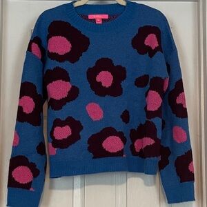 Lilly Pulitzer Blue Sweater with Pink and Purple Floral Design